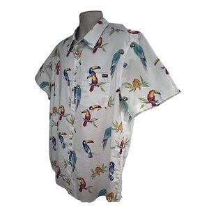 Chubbies Mens White Hawaiian Aloha Toucan Bird Button Up Shirt XL Pocket Cotton